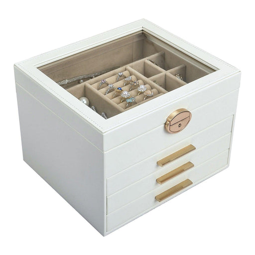 Elegant Jewelry Box Organizer for Women, 4-Layer Jewelry Organizer, 3-Drawers - Sweatfully