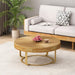 31.5" Modern round coffee table Wooden carving pattern coffee table with metal legs for living room reception room office Golden - Sweatfully