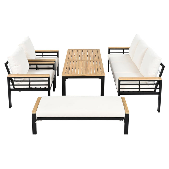 5 Pieces Outdoor Patio Conversation Set with 3-Seat Sofa, Cushions for Backyard, Poolside, Garden - Sweatfully