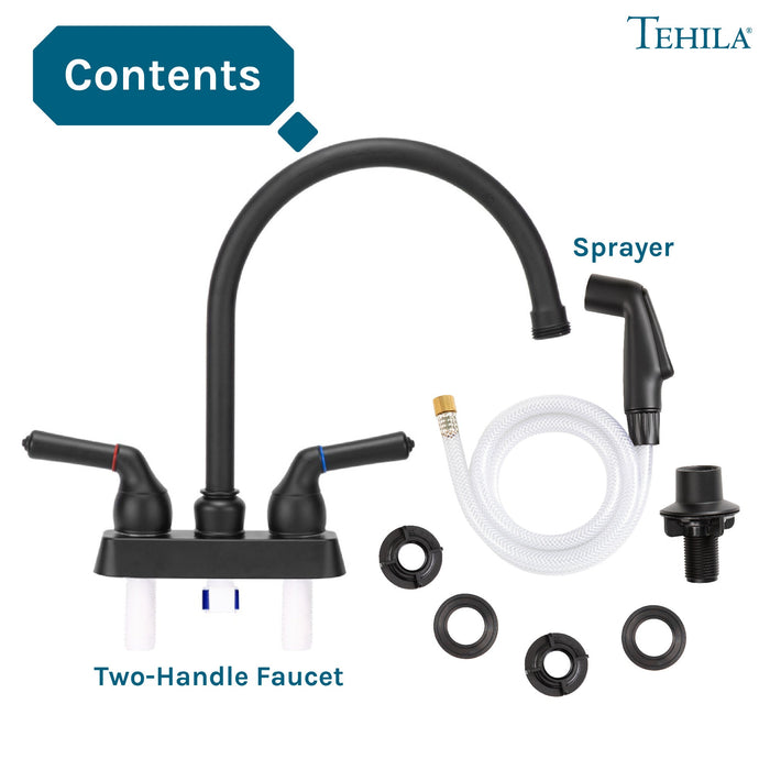 Tehila Black Finish Gooseneck Faucet with Side Sprayer - Sweatfully