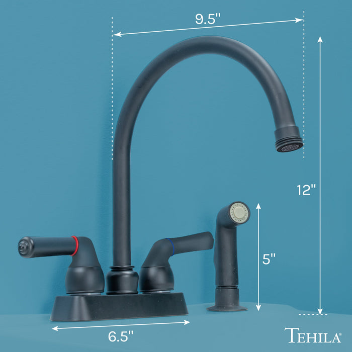 Tehila Black Finish Gooseneck Faucet with Side Sprayer - Sweatfully