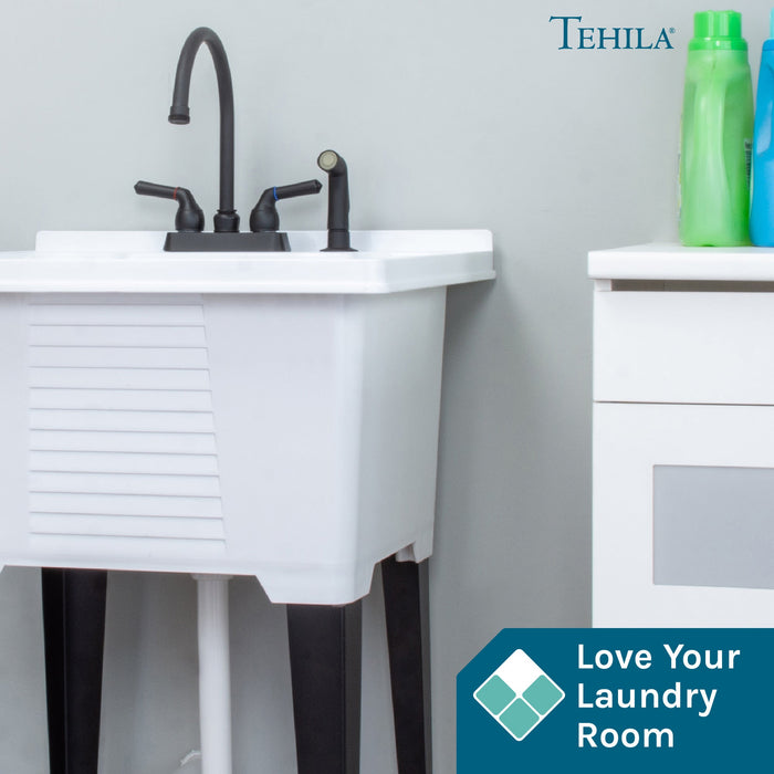 Tehila Black Finish Gooseneck Faucet with Side Sprayer - Sweatfully