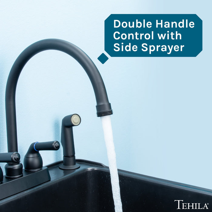 Tehila Black Finish Gooseneck Faucet with Side Sprayer - Sweatfully