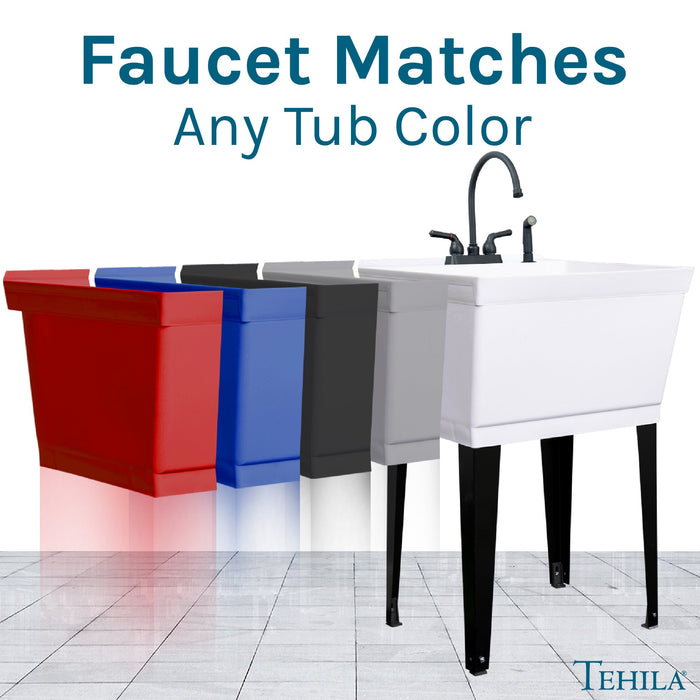 Tehila Black Finish Gooseneck Faucet with Side Sprayer - Sweatfully