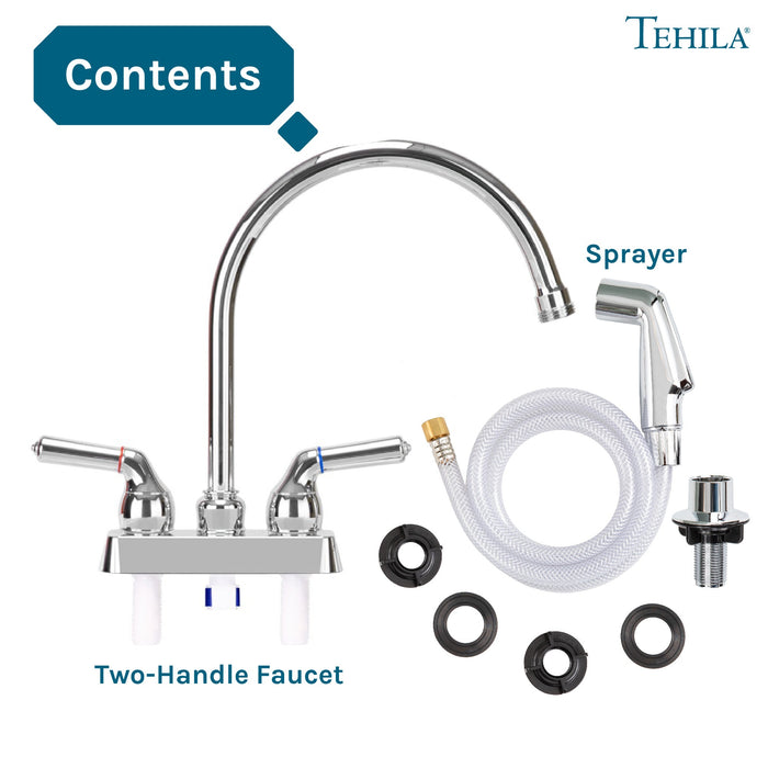 Tehila Chrome Finish Gooseneck Faucet with Side Sprayer - Sweatfully