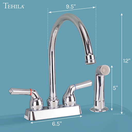Tehila Chrome Finish Gooseneck Faucet with Side Sprayer - Sweatfully