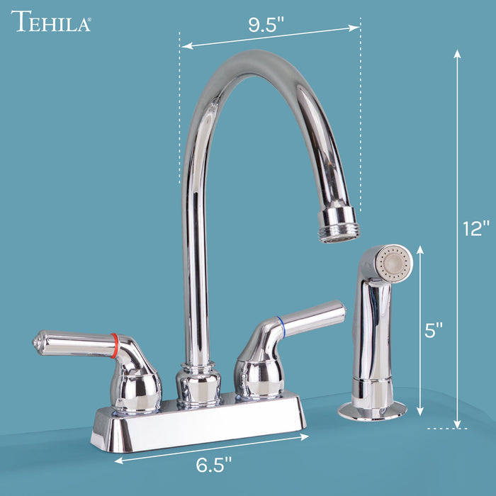 Tehila Chrome Finish Gooseneck Faucet with Side Sprayer - Sweatfully