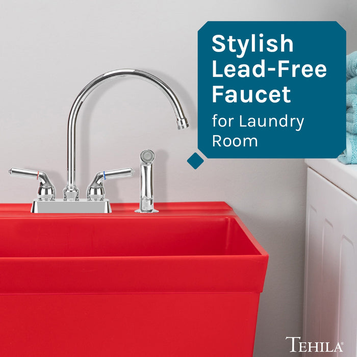 Tehila Chrome Finish Gooseneck Faucet with Side Sprayer - Sweatfully