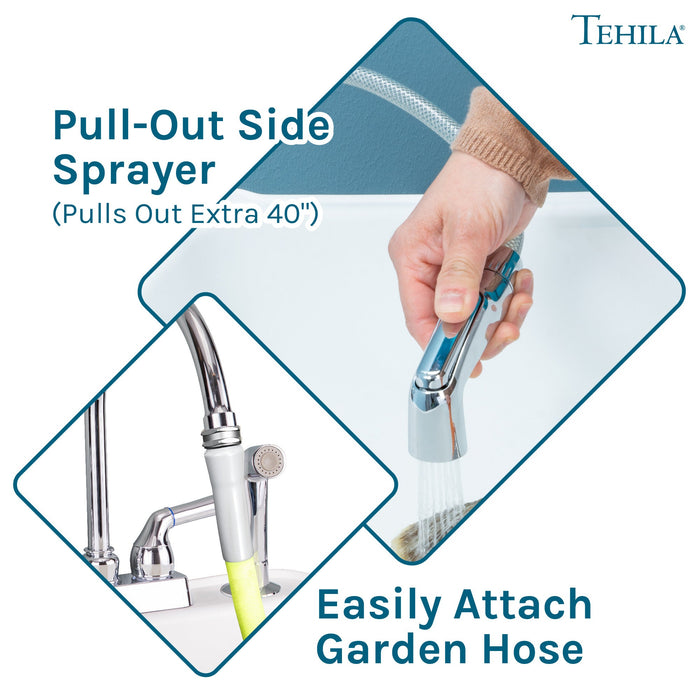Tehila Chrome Finish Gooseneck Faucet with Side Sprayer - Sweatfully