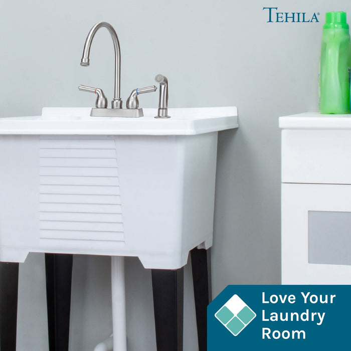 Tehila Stainless Steel Finish Gooseneck Faucet with Side Sprayer - Sweatfully