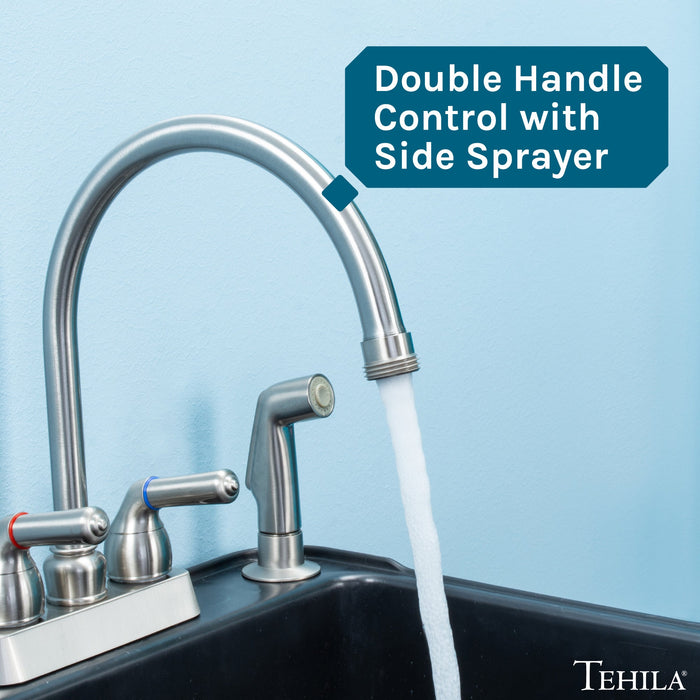 Tehila Stainless Steel Finish Gooseneck Faucet with Side Sprayer - Sweatfully