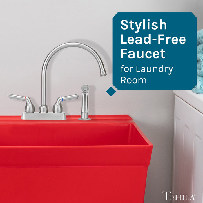 Tehila Stainless Steel Finish Gooseneck Faucet with Side Sprayer - Sweatfully