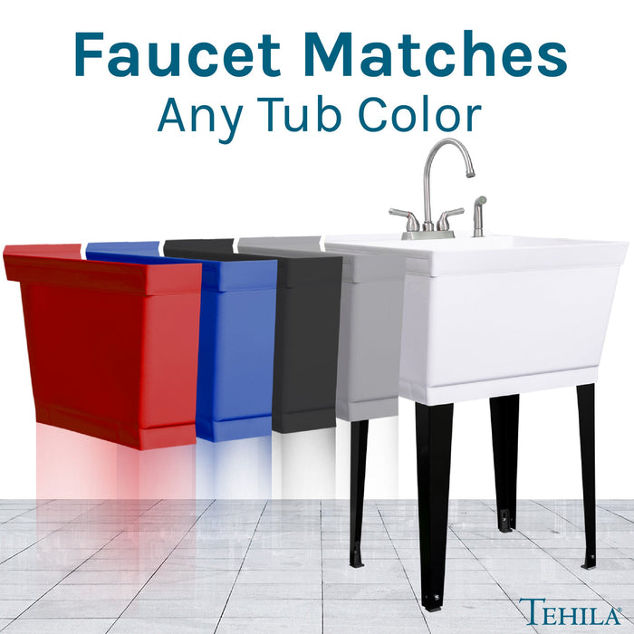 Tehila Stainless Steel Finish Gooseneck Faucet with Side Sprayer - Sweatfully