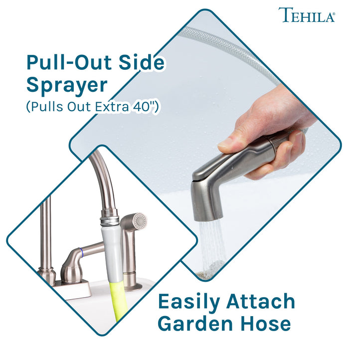 Tehila Stainless Steel Finish Gooseneck Faucet with Side Sprayer - Sweatfully