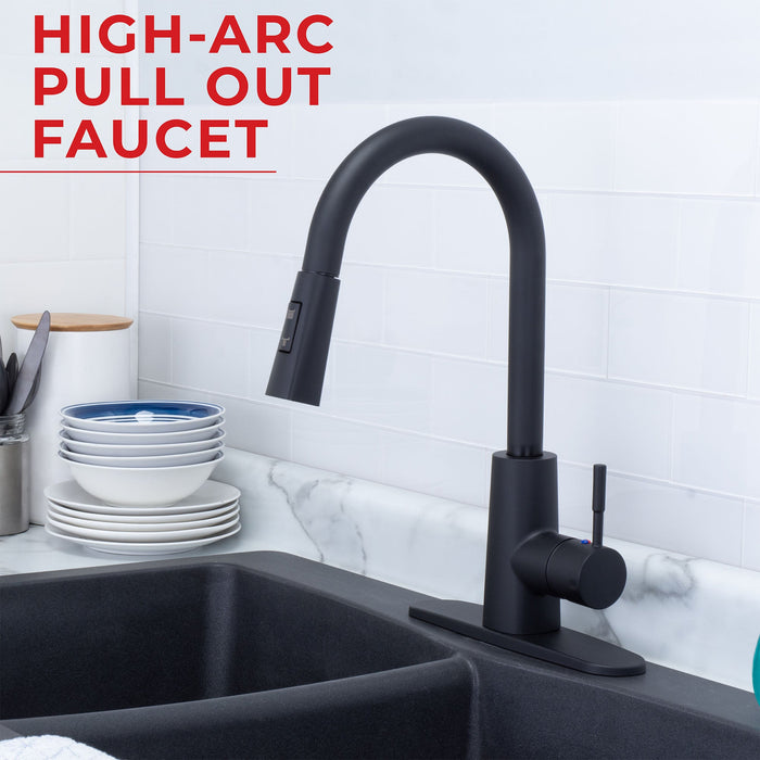 Tehila Black Finish High-Arc Pull-Down Faucet - Sweatfully