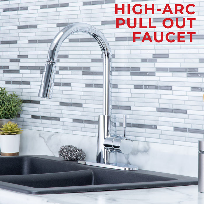 Tehila Chrome Finish High-Arc Pull-Down Faucet - Sweatfully