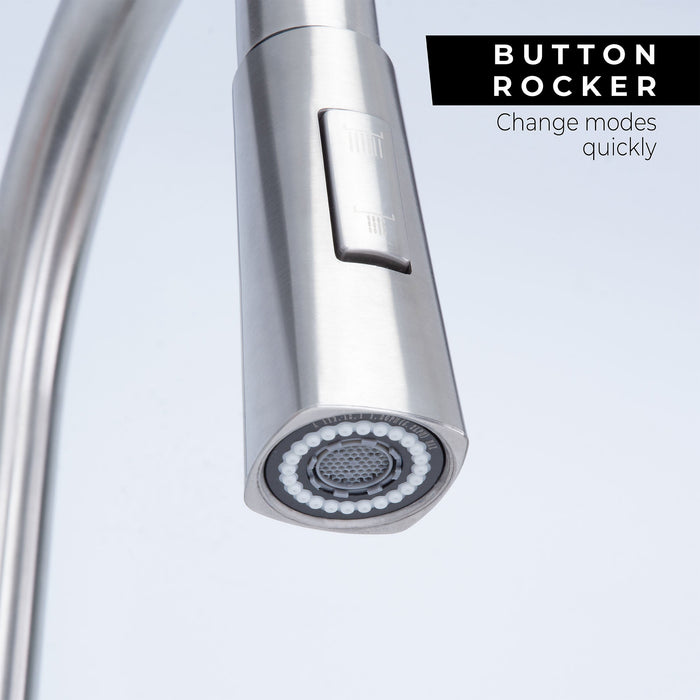 Tehila Stainless Steel Finish High-Arc Pull-Down Faucet - Sweatfully