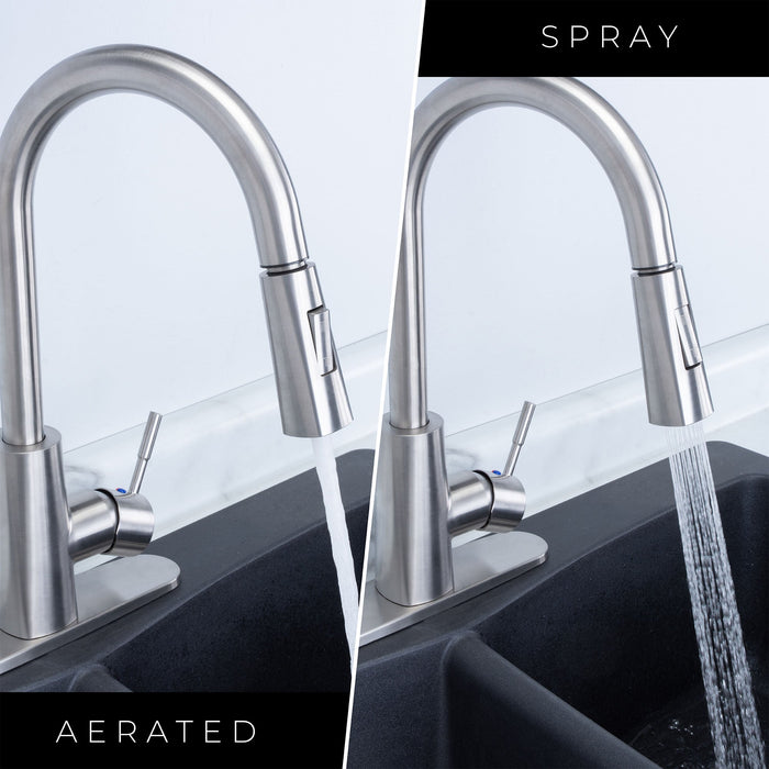 Tehila Stainless Steel Finish High-Arc Pull-Down Faucet - Sweatfully