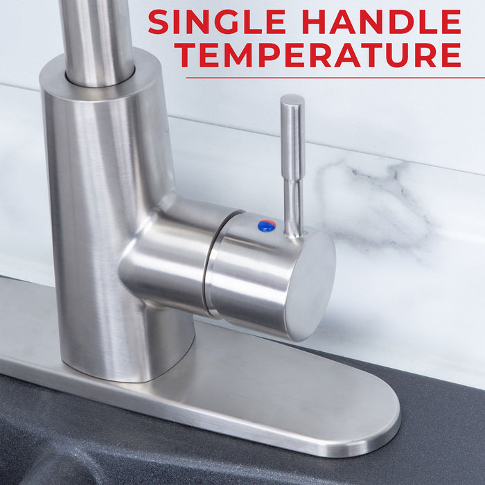 Tehila Stainless Steel Finish High-Arc Pull-Down Faucet - Sweatfully