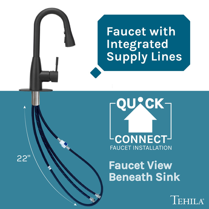 Tehila Black Finish Low Profile Pull-Down Faucet - Sweatfully