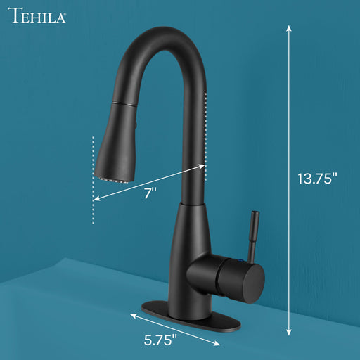 Tehila Black Finish Low Profile Pull-Down Faucet - Sweatfully