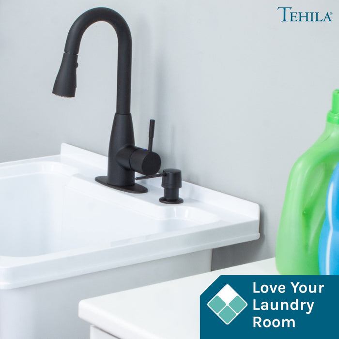 Tehila Black Finish Low Profile Pull-Down Faucet - Sweatfully