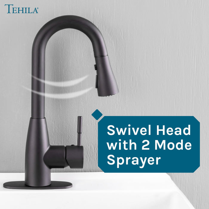 Tehila Black Finish Low Profile Pull-Down Faucet - Sweatfully