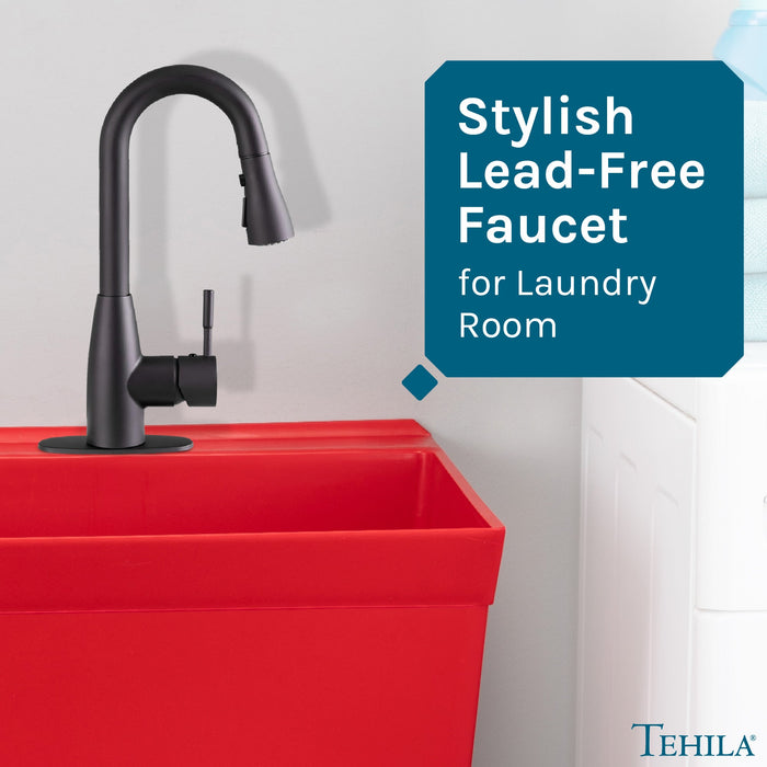 Tehila Black Finish Low Profile Pull-Down Faucet - Sweatfully