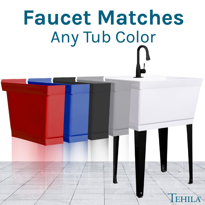 Tehila Black Finish Low Profile Pull-Down Faucet - Sweatfully