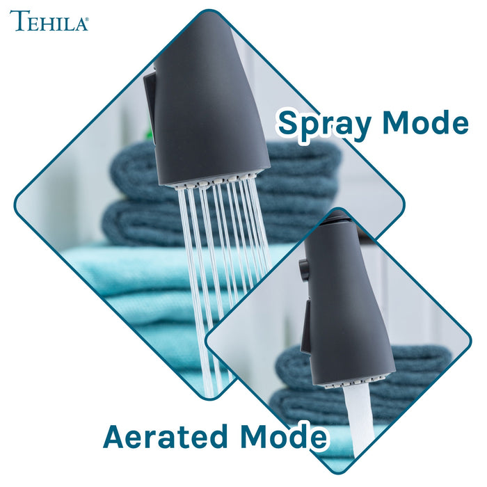 Tehila Black Finish Low Profile Pull-Down Faucet - Sweatfully