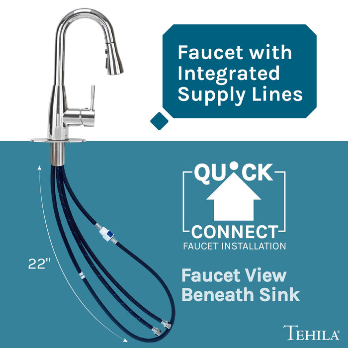 Tehila Chrome Finish Low Profile Pull-Down Faucet - Sweatfully