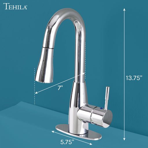 Tehila Chrome Finish Low Profile Pull-Down Faucet - Sweatfully