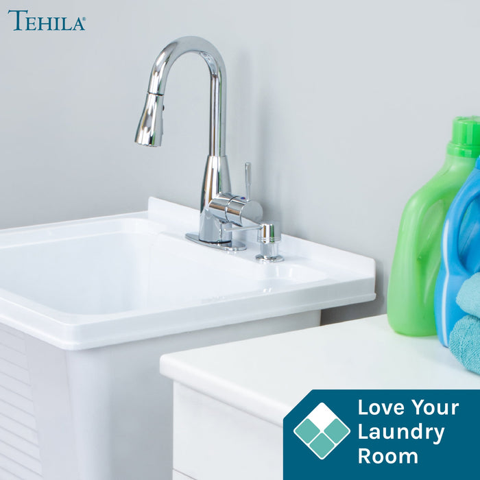 Tehila Chrome Finish Low Profile Pull-Down Faucet - Sweatfully