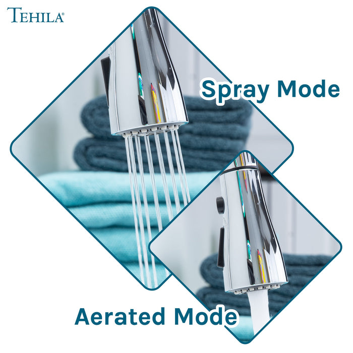 Tehila Chrome Finish Low Profile Pull-Down Faucet - Sweatfully