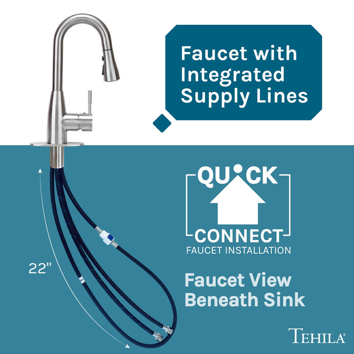 Tehila Stainless Steel Finish Low Profile Pull-Down Faucet - Sweatfully