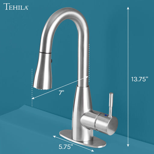 Tehila Stainless Steel Finish Low Profile Pull-Down Faucet - Sweatfully