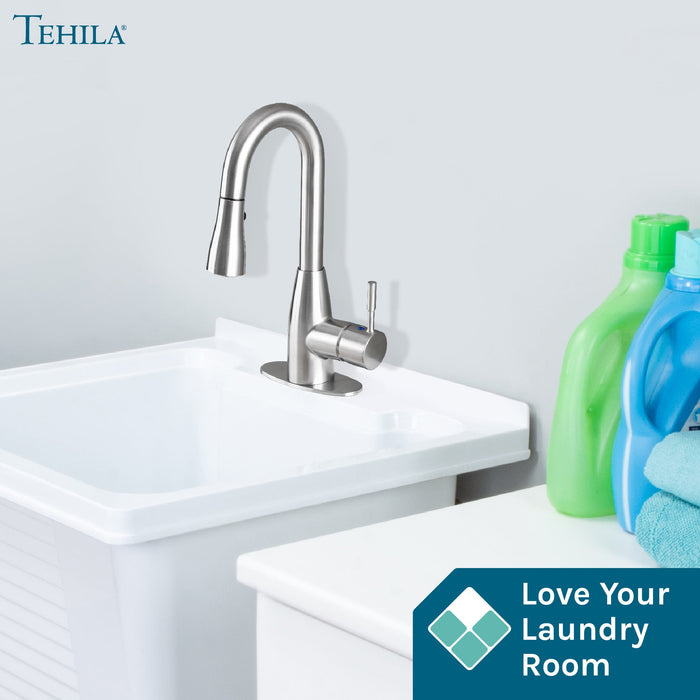 Tehila Stainless Steel Finish Low Profile Pull-Down Faucet - Sweatfully