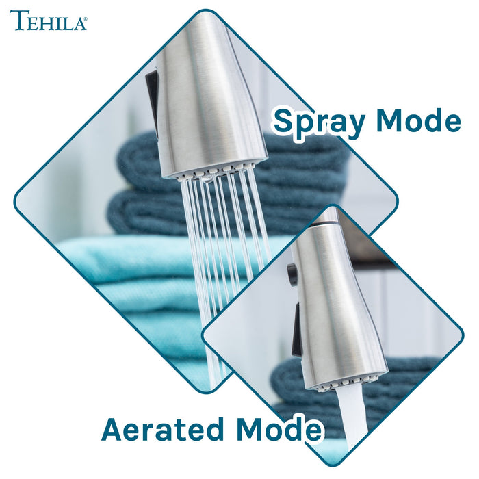 Tehila Stainless Steel Finish Low Profile Pull-Down Faucet - Sweatfully