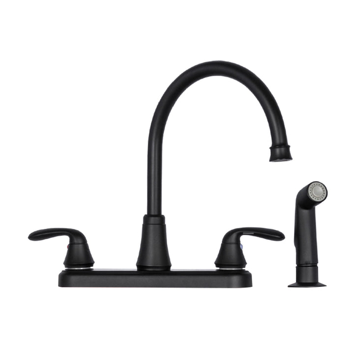 Tehila Black Finish Wide-set Gooseneck Faucet with Side Sprayer - Sweatfully