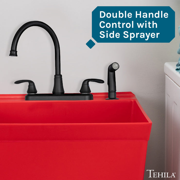 Tehila Black Finish Wide-set Gooseneck Faucet with Side Sprayer - Sweatfully