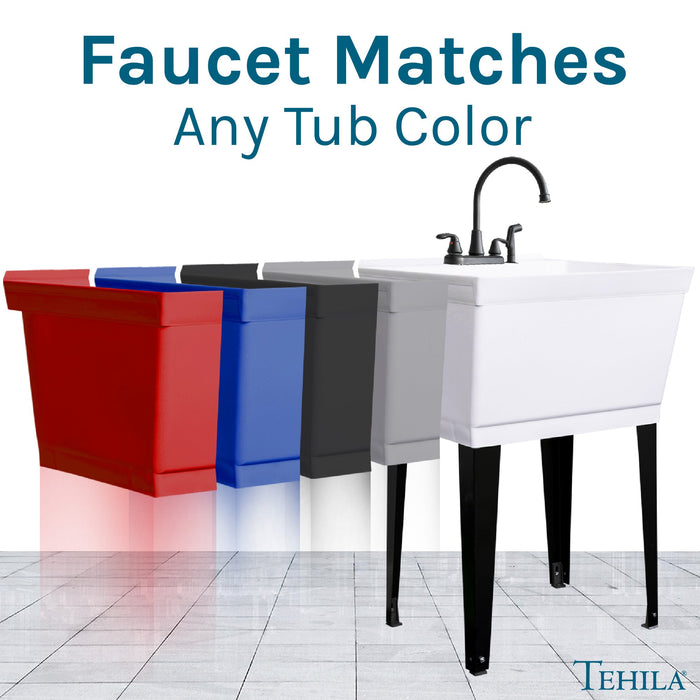 Tehila Black Finish Wide-set Gooseneck Faucet with Side Sprayer - Sweatfully