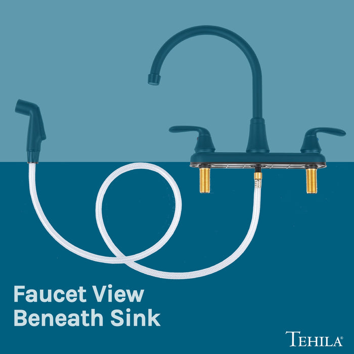 Tehila Black Finish Wide-set Gooseneck Faucet with Side Sprayer - Sweatfully