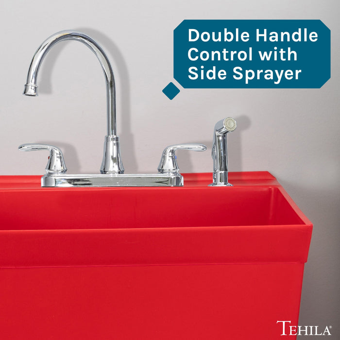 Tehila Chrome Finish Wide-set Gooseneck Faucet with Side Sprayer - Sweatfully