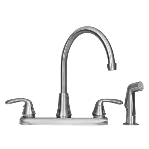 Tehila Stainless Steel Finish Wide-set Gooseneck Faucet with Side Sprayer - Sweatfully