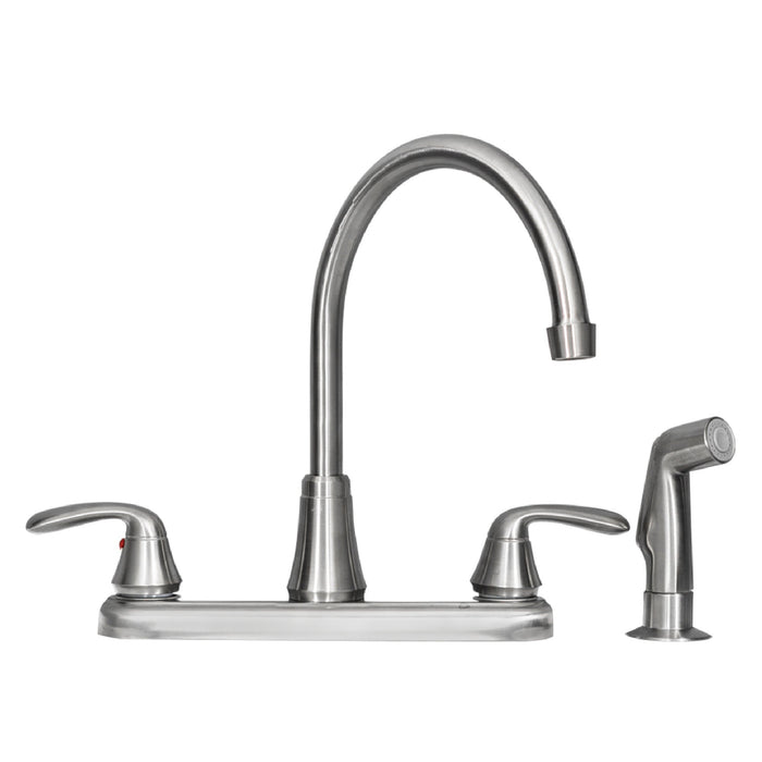 Tehila Stainless Steel Finish Wide-set Gooseneck Faucet with Side Sprayer - Sweatfully
