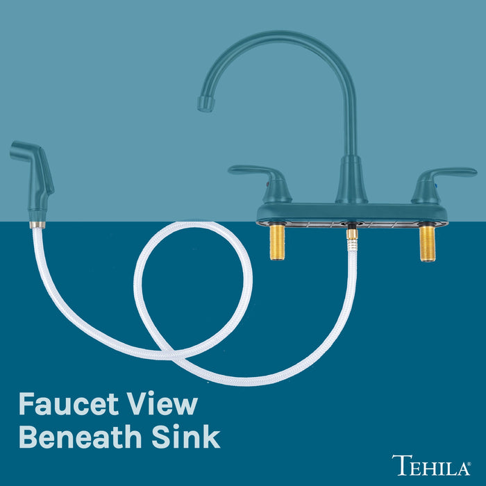 Tehila Stainless Steel Finish Wide-set Gooseneck Faucet with Side Sprayer - Sweatfully