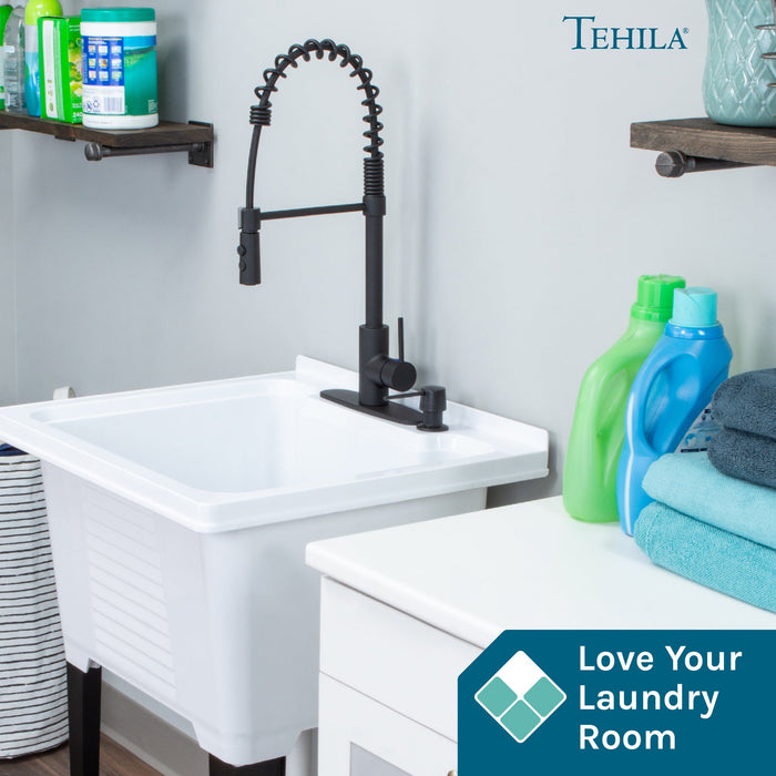 Tehila Black Finish High Arc Coil Pull-Down Faucet - Sweatfully
