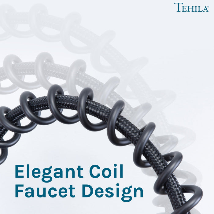 Tehila Black Finish High Arc Coil Pull-Down Faucet - Sweatfully