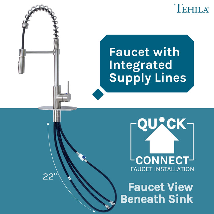 Tehila Stainless Steel Finish High Arc Coil Pull-Down Faucet - Sweatfully