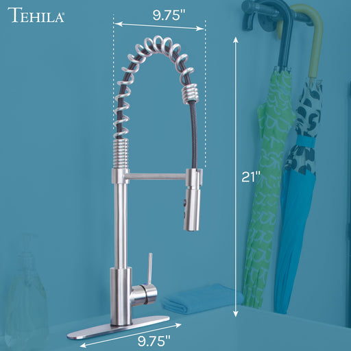 Tehila Stainless Steel Finish High Arc Coil Pull-Down Faucet - Sweatfully